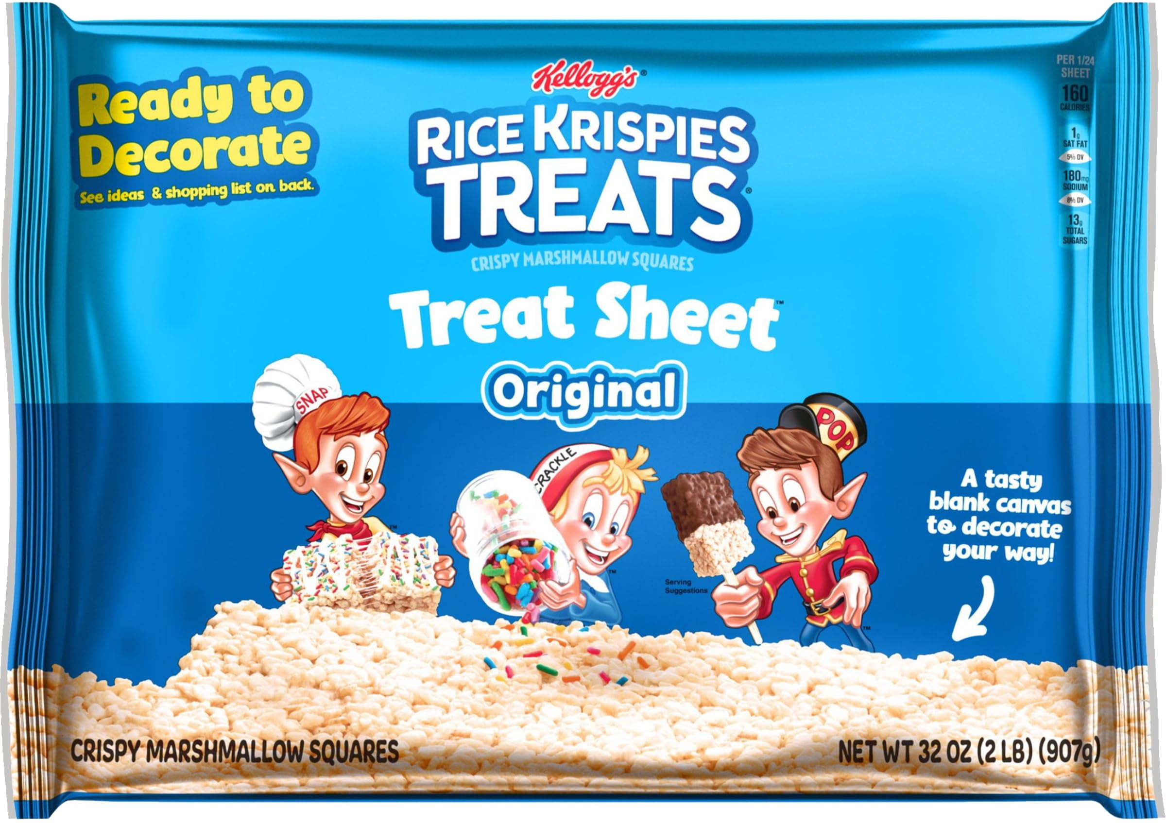 32oz Kellogg's Rice Krispies IFF17 Treats Original Fun Sheet, Crispy Marshmallow, Large, Pack of 1