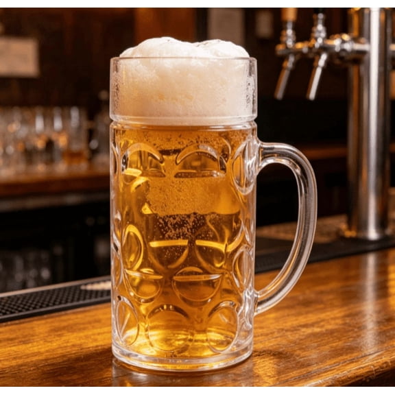 32oz Large Capacity Plastic Beer Mug with Handle, Heavy-Duty Embossed Drinking Stein Cup for Home Bar Oktoberfest Party, 7.7 Inch (1Pc)
