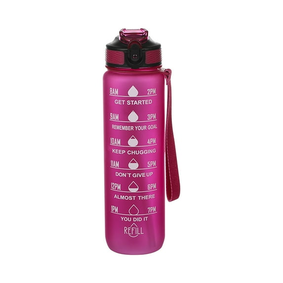 32oz Leakproof Motivational Sports Water Bottle with Straw and Time Marker, Non-Toxic Frosted Bottle with Carry Handle, for Office, Gym, Outdoor Sports 1000ML