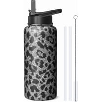 32oz Leopard Water Bottle with Handle and Flip Straw, Sports Stainless Steel Insulated Cup Travel Coffee Mug Tumbler, Birthday Mothers Day Chritmas Gifts for Women