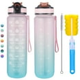 thumbnail image 1 of 32oz Motivational Water Bottle with Time to Drink, Sports Water Jug with Removable Straw & Time Marker, Wide Mouth, Leakproof, BPA Free for Gym, Come with Cleaning Brush, Blue + Pink, 1 of 9