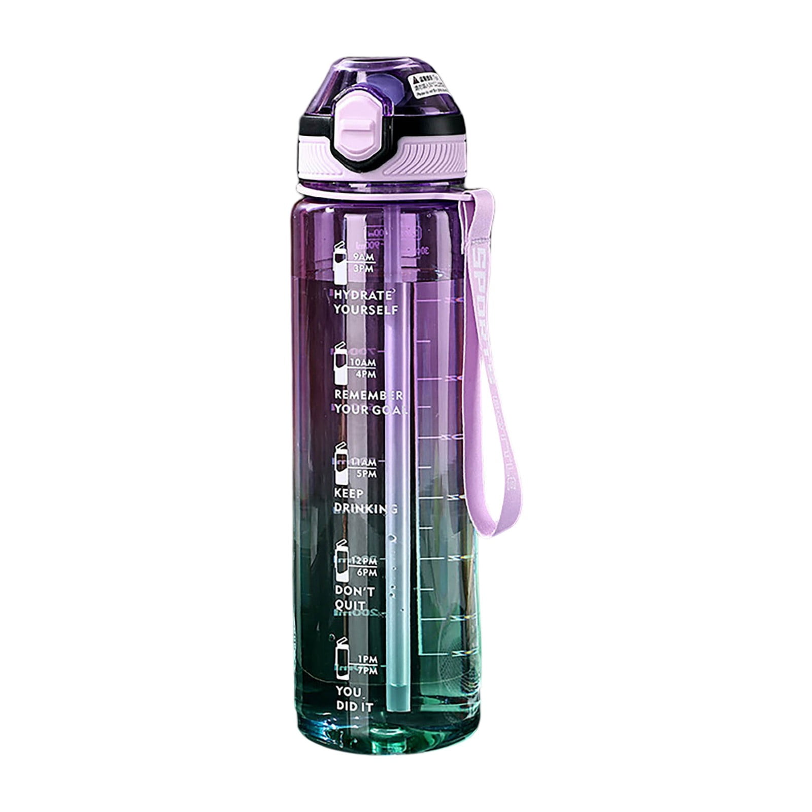 32oz Motivational Water Bottle with Time Marker - BPA Free Tritan Sports Bottle with Detachable Straw & Leakproof Lid - Gym, Running, Hiking Water Jug with Handle