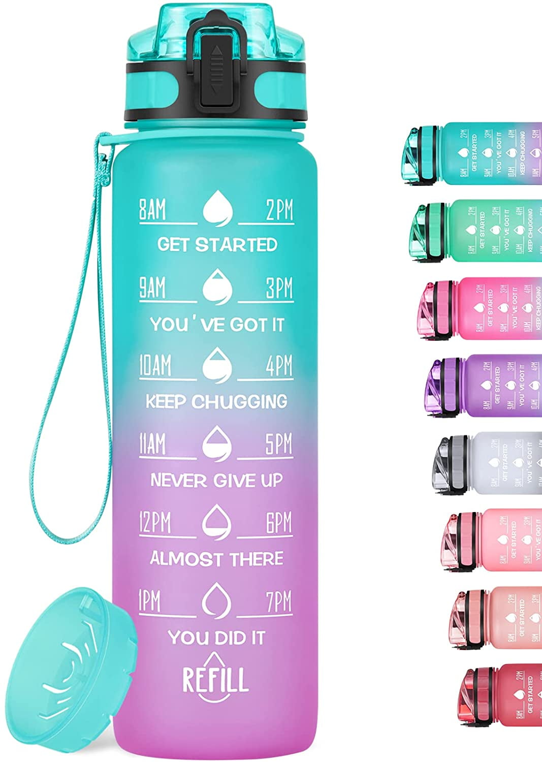 64HYDRO 32oz 1Liter Motivational Water Bottle with Time Marker & Removable  Strainer, Flip Top Leakpr…See more 64HYDRO 32oz 1Liter Motivational Water