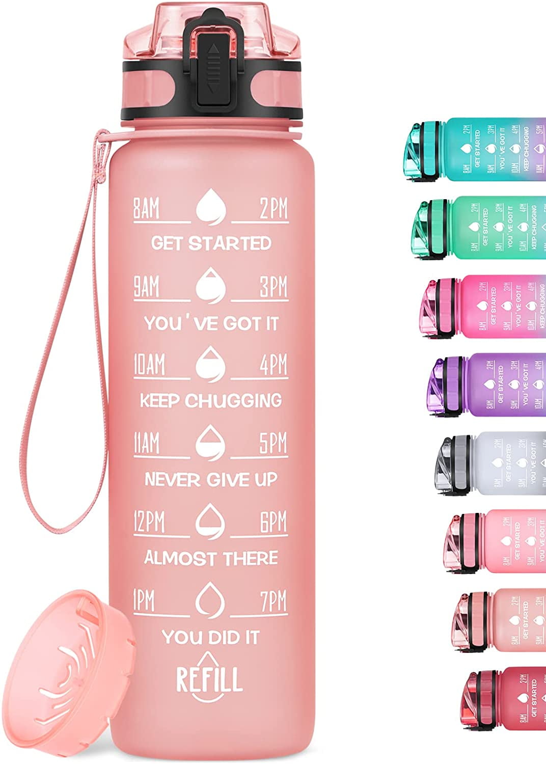 32 oz Glass Water Bottle with Time Marker Reminder, Removable Silicone –  FIT Strong & Healthy