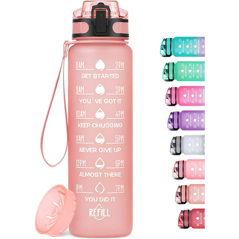 MEITAGIE 32oz Motivational Water Bottle with Time Marker & Fruit Strainer Leak-Proof BPA Free Non-Toxic 1L Bottle with Carrying Strap Perfect for