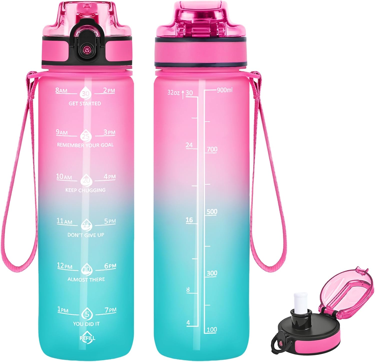 32oz Motivational Water Bottle With Time Marker & Fruit Infuser - Leakproof, BPA Free, Includes Strap - View #12