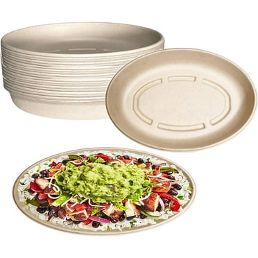 32oz Oval Disposable Compostable Paper Burrito Bowls Heavy-Duty, Eco-Friendly Oval Bowls Natural Bagasse Unbleached, Heat Resistant, 100% Biodegradable Salad Bowls Alternative to Plastic (25 PACK)