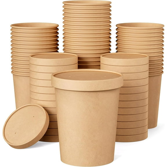 32oz Paper Soup Containers with Lids 25 Pack