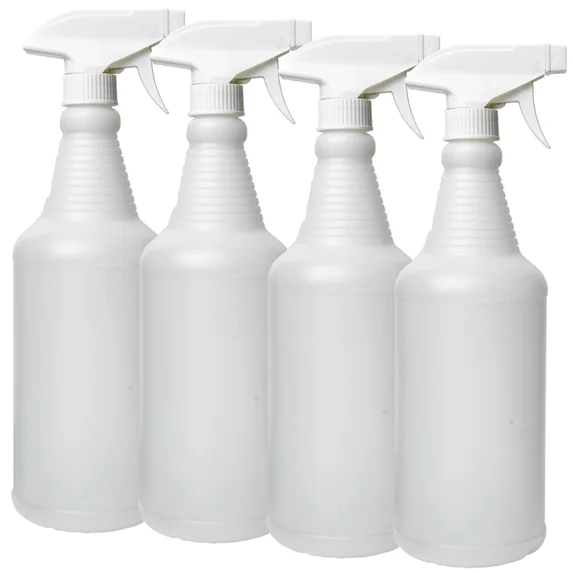 32 oz. Plastic Trigger Spray Bottles, Chemical Resistant, Heavy Duty, Commercial, 4-Pack