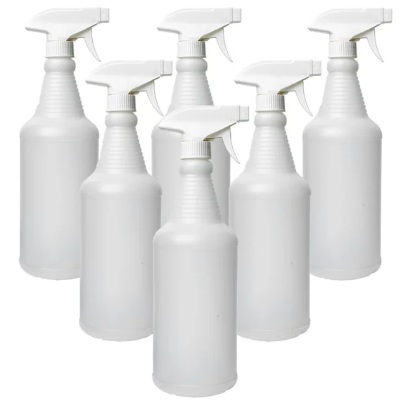 32 oz. Plastic Trigger Spray Bottles, Chemical Resistant, Heavy Duty, Commercial, 6-Pack