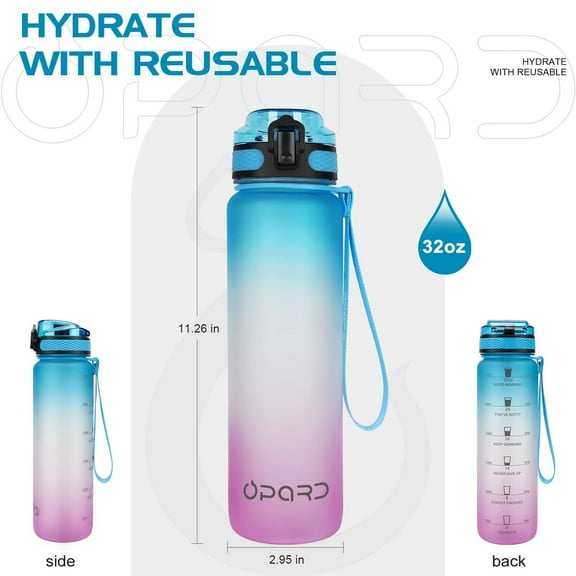 32oz Sports Water Bottle with Motivational Time Marker to Drink, Reusable BPA Free Tritan with Filter for Gym and Outdoor (Dark Blue (Fruit Infuser))