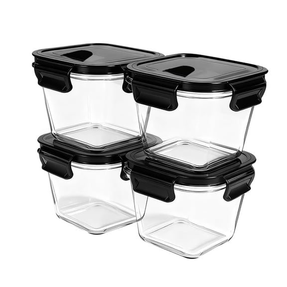 32oz Square Glass Food Storage Jars B-4cup, 4 Pack