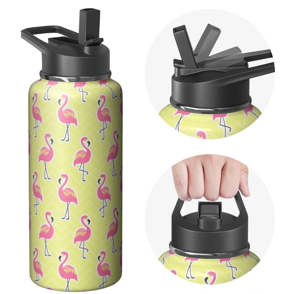 32oz Stainless Steel Flamingo Themed Water Bottle for Canyon Hiking Flamingo Themed Design Camping Vacuum Insulated Leak Proof