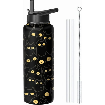 32oz Stainless Steel Insulated Tumbler with Handle & Straw – Travel Coffee Mug, Cat Sports Water Bottle, Gift for Women, Mom on Birthday, Mother’s Day & Christmas