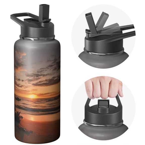 32oz Stainless Steel Natural scenery Themed Water Bottle, Triple Layer Insulation, Straw, Leak Resistant Lids for Travel, Outdoor Adventures, and Gym Sessions