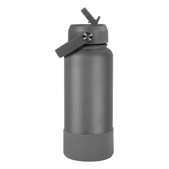 32oz Stainless Steel Water Bottle sports vacuum insulated water flask with silicone boots Gym bottle with flip straw Grey