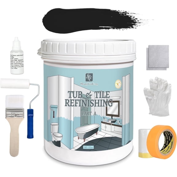 32oz Tile Paint Epoxy Paint Black Tub Paint Tub and Tile Refinishing Kit, Bathtub Refinishing Kit, Kitchen Epoxy Countertop Paint Kit, Odorless Ceramic Tile Paint for Bathroom Tiles for Furniture