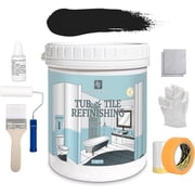 32oz Tile Paint Epoxy Paint Black Tub Paint Tub and Tile Refinishing Kit, Bathtub Refinishing Kit, Kitchen Epoxy Countertop Paint Kit, Odorless Ceramic Tile Paint for Bathroom Tiles for Furniture