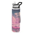 thumbnail image 1 of 32oz Transparent Sports Water Bottle with Straw for Kids Adults Outdoor School Gym Fitness A Pink Landscape, 1 of 7