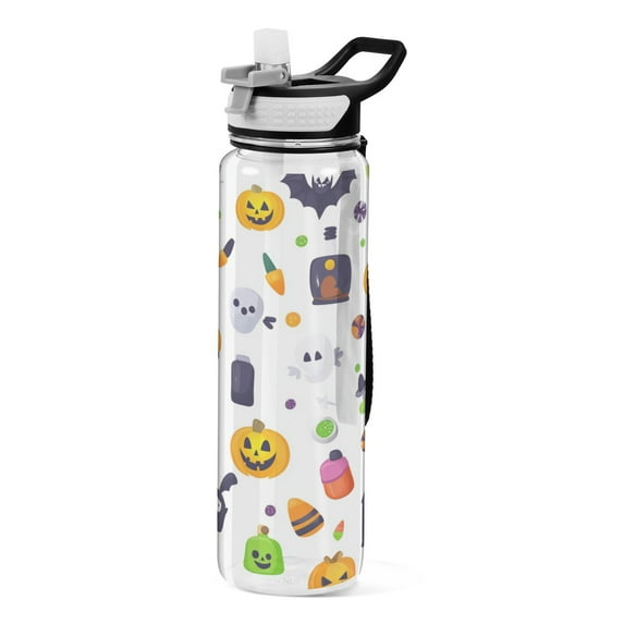 32oz Transparent Sports Water Bottle with Straw for Kids Adults Outdoor School Gym Fitness Cartonn Halloween Partten