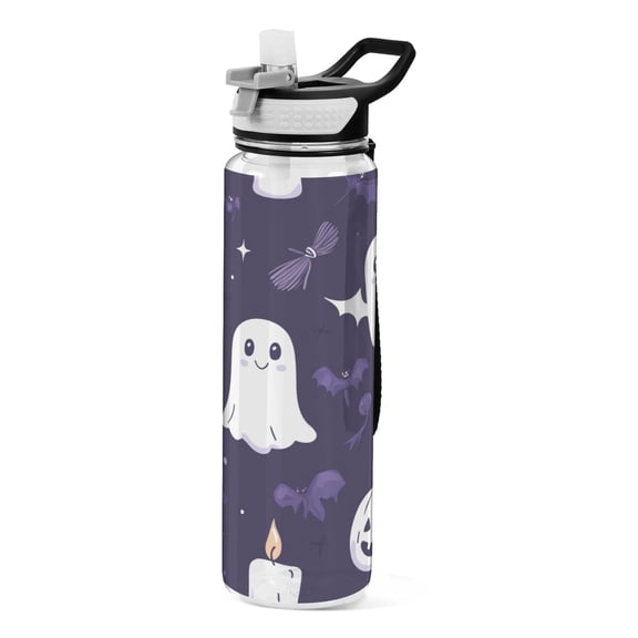 32oz Transparent Sports Water Bottle with Straw for Kids Adults Outdoor School Gym Fitness Cute Halloween Ghost