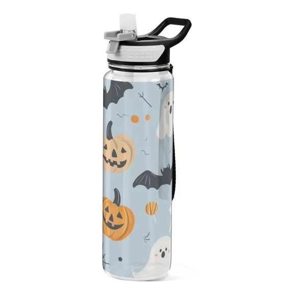 32oz Transparent Sports Water Bottle with Straw for Kids Adults Outdoor School Gym Fitness Cute Halloween-themed Clipart