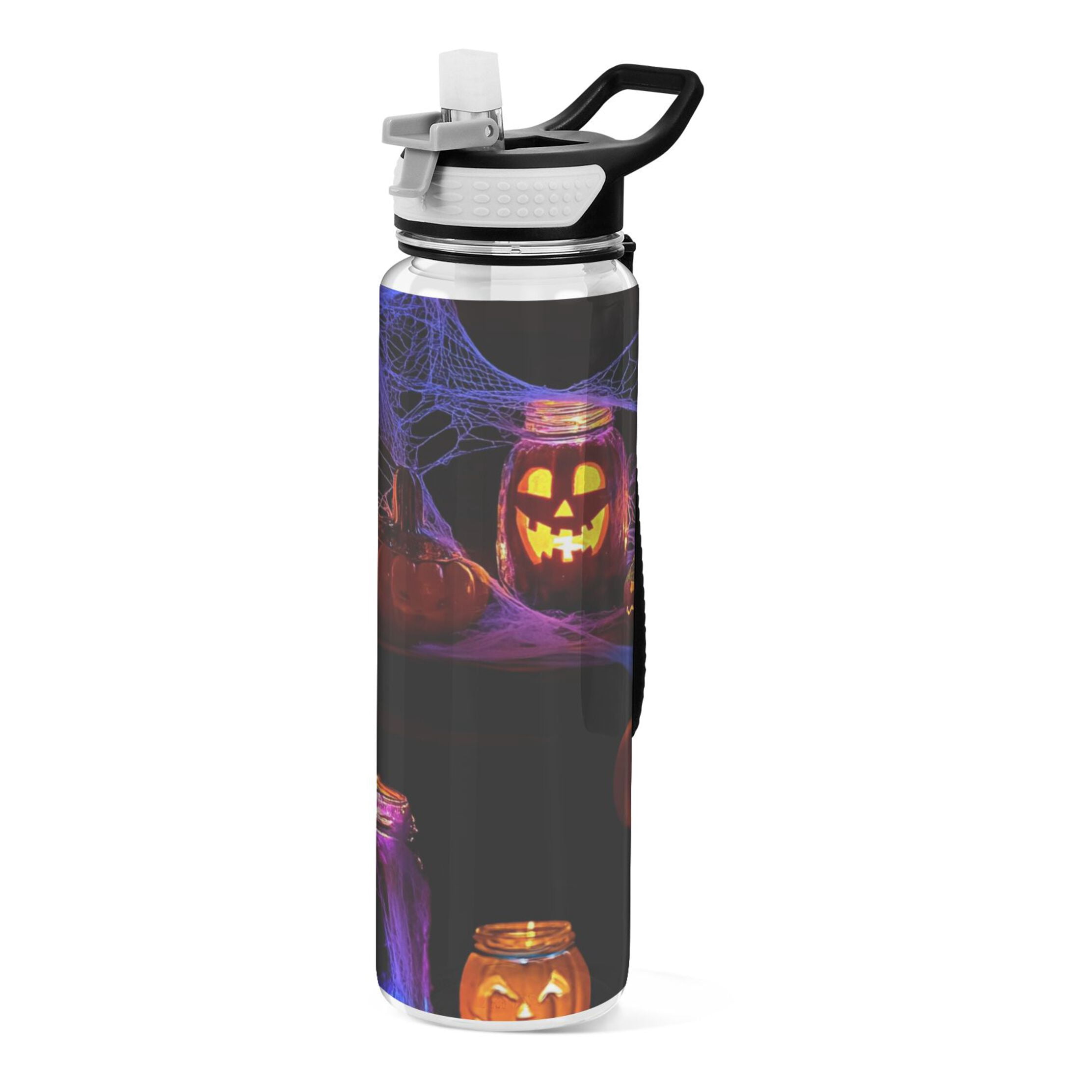 32oz Transparent Sports Water Bottle with Straw for Kids Adults Outdoor School Gym Fitness Glass Jars with Carved Faces