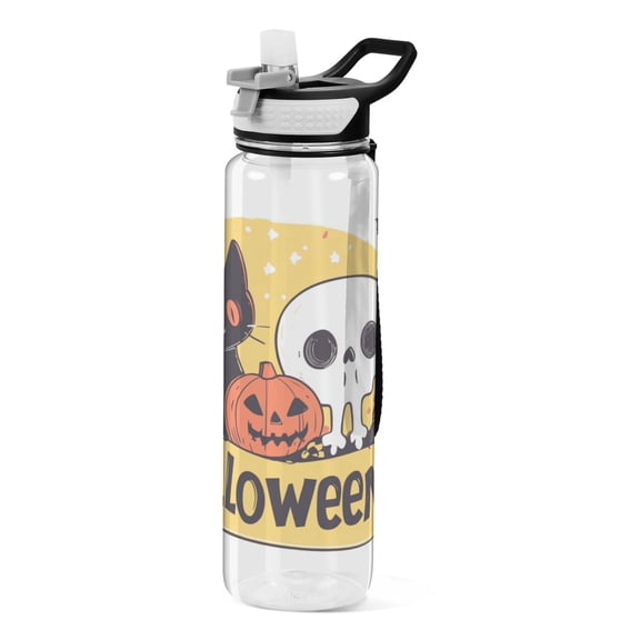 32oz Transparent Sports Water Bottle with Straw for Kids Adults Outdoor School Gym Fitness Halloween-themed Logo