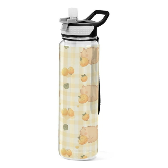 32oz Transparent Sports Water Bottle with Straw for Kids Adults Outdoor School Gym Fitness Light Brown Capybara