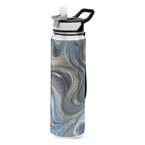 32oz Transparent Sports Water Bottle with Straw for Kids Adults Outdoor School Gym Fitness Swirling Metal and Marble Pattern