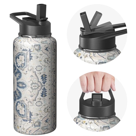 32oz Triple Insulated Bohemian Boho Themed Bottle, Stainless Steel BPA Free Lid Included, Reusable Insulated Flask Preserves Chill 24H, Eco Steel Bottle for Outdoor Sports, Camping & Travel