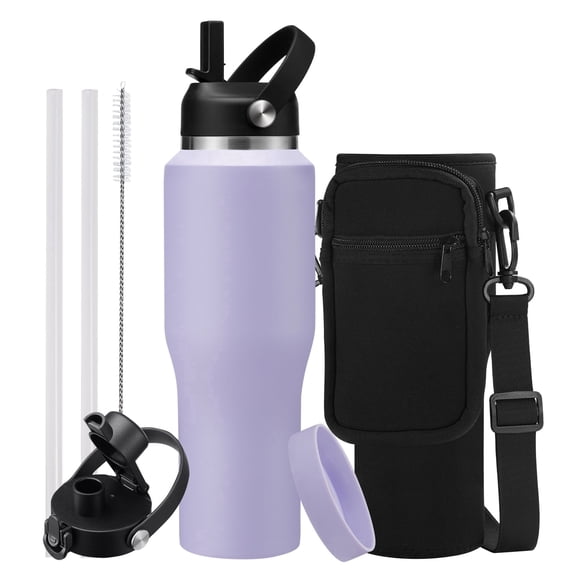 32oz Insulated Water Bottle with Straw - Keep Cold 48h or Hot 24h, Insulated Tumbler with Auto Spout Lid Fits in Car Cup Holder, Metal Water Bottle for Women Gift