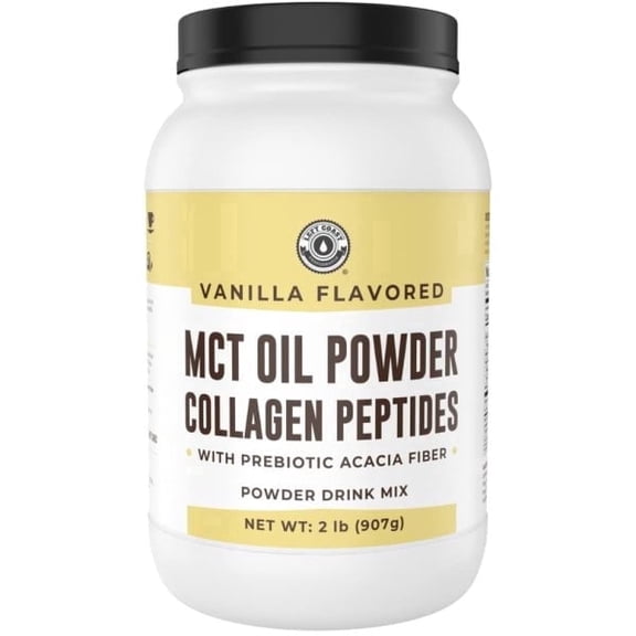 Left Coast Performance Vanilla Keto MCT Oil Powder with Collagen Peptides & Acacia Fiber, Non-GMO, 0g Net Carbs, 32 oz
