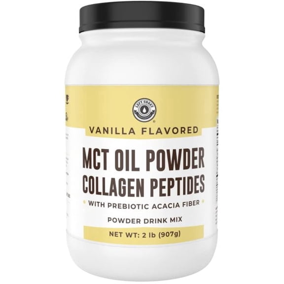 Left Coast Performance Vanilla Keto MCT Powder with Collagen & Acacia Fiber MCT Oil Powder from Coconuts, Keto-Friendly, Non-GMO, 0g Net Carb, Stevia Sweetened 32 oz