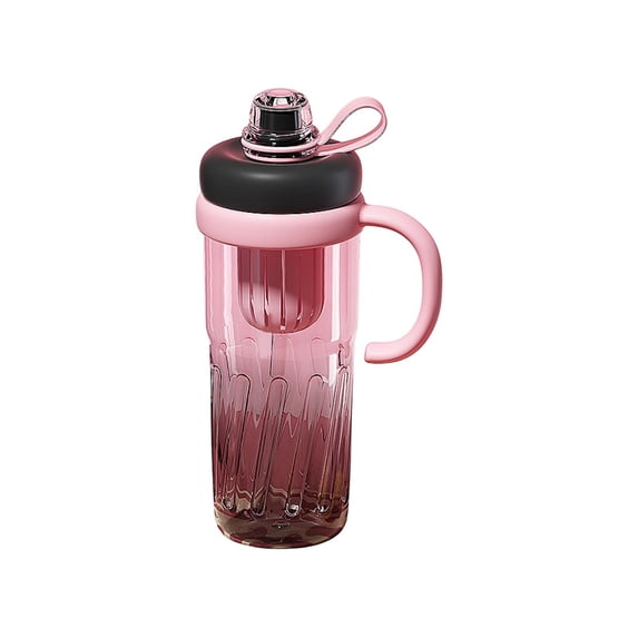 32oz Water Bottle with Handle & Flip Straw, Portable Leakproof Plastic Bottle with 2-in-1 Lid & Tea Strainer, Gradient Color Design for Gym, Office, Outdoor & Daily Use, Gifts for Women & Men (Black)