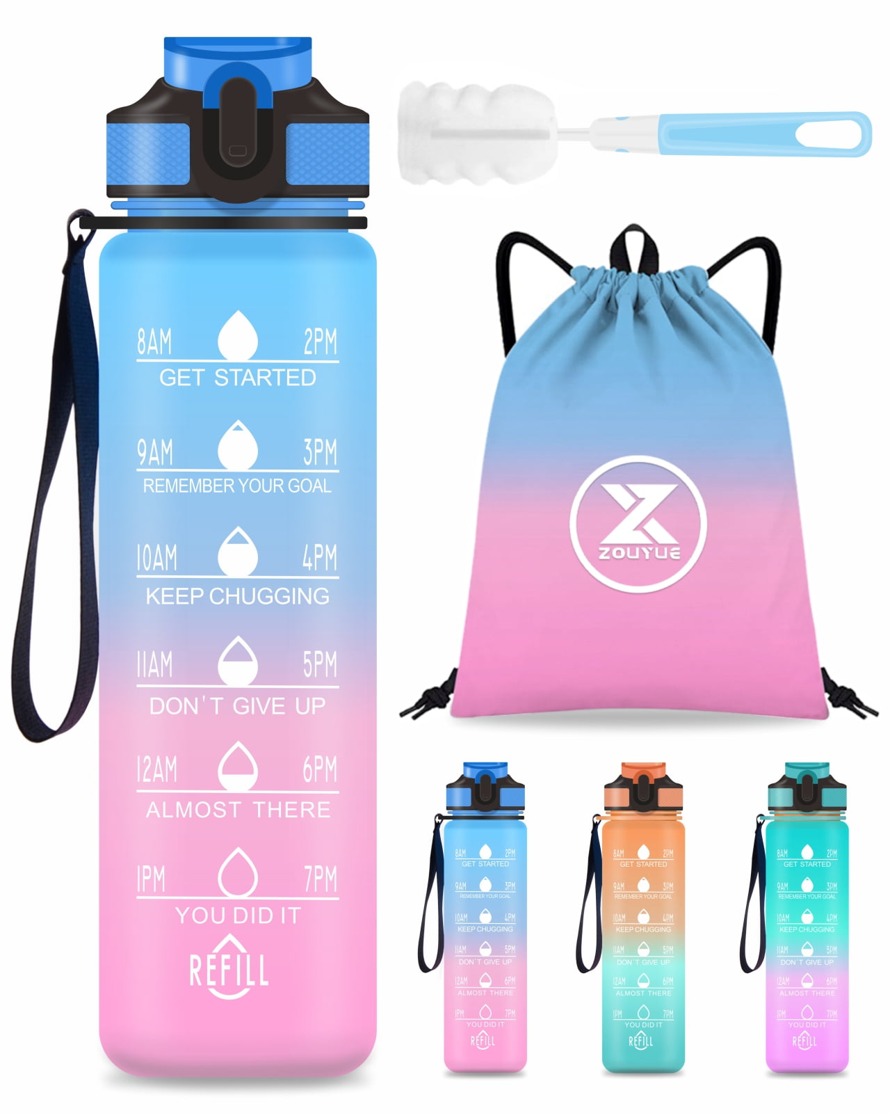 2 PACK: 32 Oz Water Bottle with Time Marker - Motivational Gym Water Bottle  with Strap & Holder for …See more 2 PACK: 32 Oz Water Bottle with Time