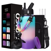 32oz Water Bottles with Straw & Spout Lid, Paracord Handle, Strap Carrier Bag & Bottle Boot, Metal Water Bottles Keep Cold-48H Hot-24H