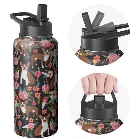 32oz Wide Mouth Stainless Steel Flask Dog Inspired with Handle Lid Insulated Leak Proof Keeps Cold 24 Hours