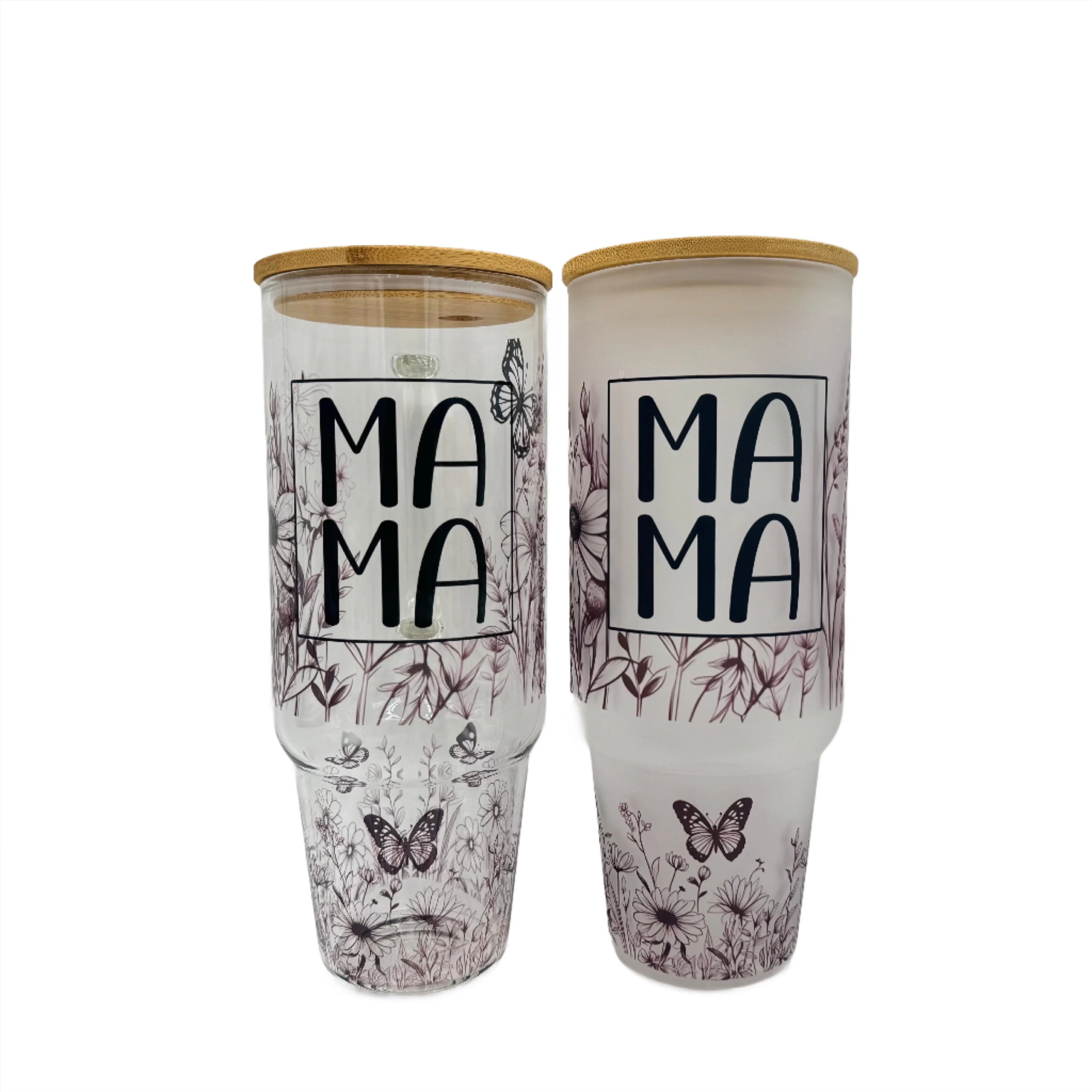 32oz or 40oz MAMA Flower custom Sublimation Printed Clear or Frost Glass  Tumbler, Mug, Cup with Handle - Walmart.com