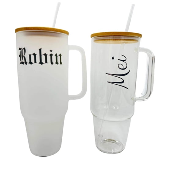 32oz or 40oz Personalized custom Sublimation Clear or Frost Glass Tumbler, Mug, Cup with Handle