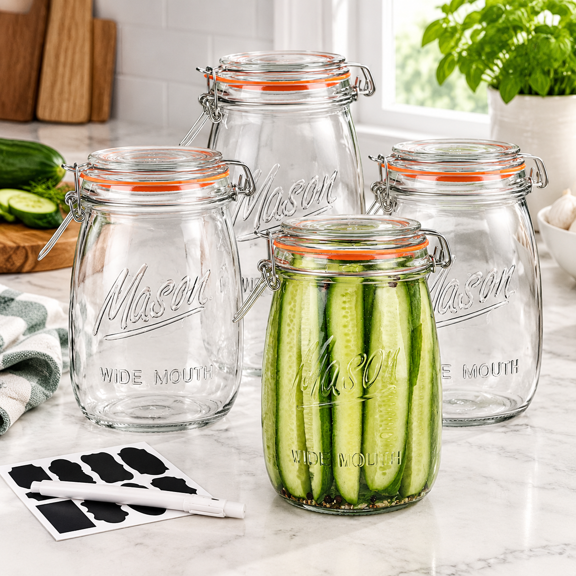 32ozglstorjars With Airtight Hinged Lids 4 Pack