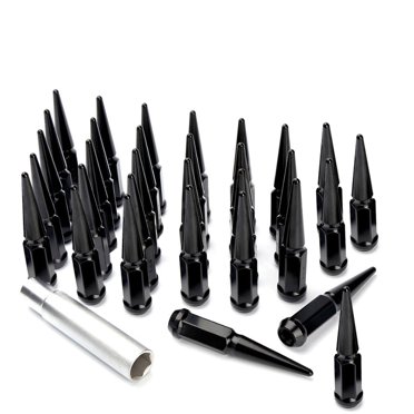 TJ 32-Piece Black Spike Lug Nut Set M14x1.5 4.5" Spline Drive With Key – Fits Suburban Silverado 2500/3500