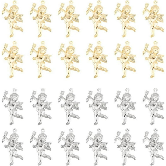32pcs 2 Colors Cherub Pendants Valentine's Day Charm 26mm Stainless Steel Cupid Dangle Pendants for DIY Jewelry Making Colorful