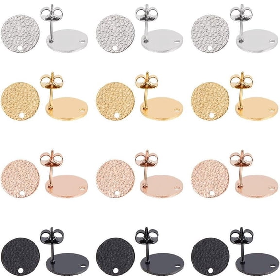 32pcs 4 Colors Flat Round Stud Earring Findings 0.8mm Pin Stainless Steel Stud Earring with Earnuts and Loop Metal Ear Stud