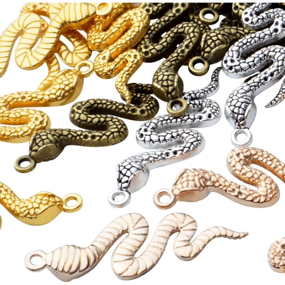 32pcs 4 Colors Snake Charms - Alloy Cobra Pendant for Bracelets Necklaces DIY Jewelry Craft Making Supplies