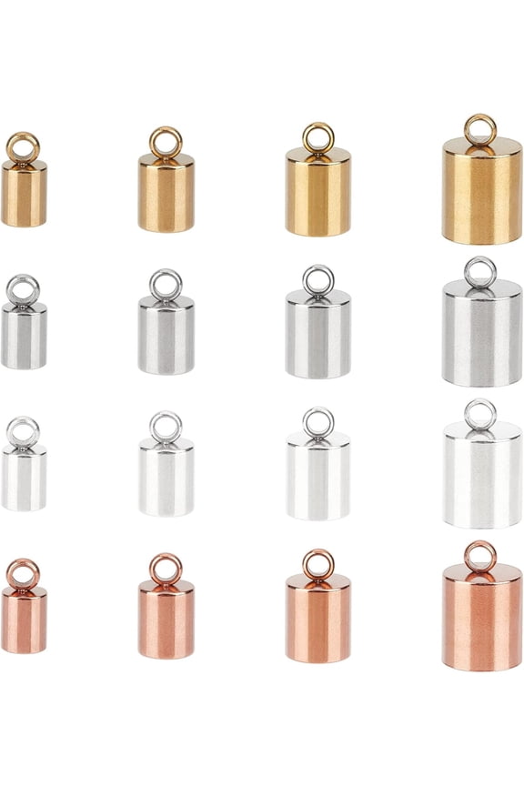 32pcs 4 Colors Stainless Steel Cord Ends Crimp Cord End Caps Glue-in Fasteners for Necklace Cord for Jewelry Making 1.8~3mm Hole Colorful DIY