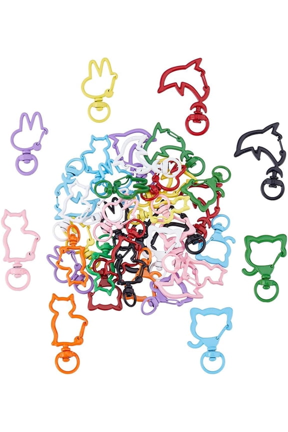 32pcs 4 Styles Cat Lobster Claw Clasps Dolphin Rabbit Metal Swivel Clasp Dog DIY Jewelry Keychain Clips Buckles Animal Shape Spring Snap Hooks