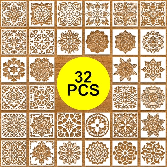 32pcs 6x6in Mandala Stencils for Painting Diwali Rangoli Washable | Stencils for Painting on Wood Rangoli Art Supplies Flower Template for Floor Wall Tile Fabric Wood DIY Decor Diwali stencils