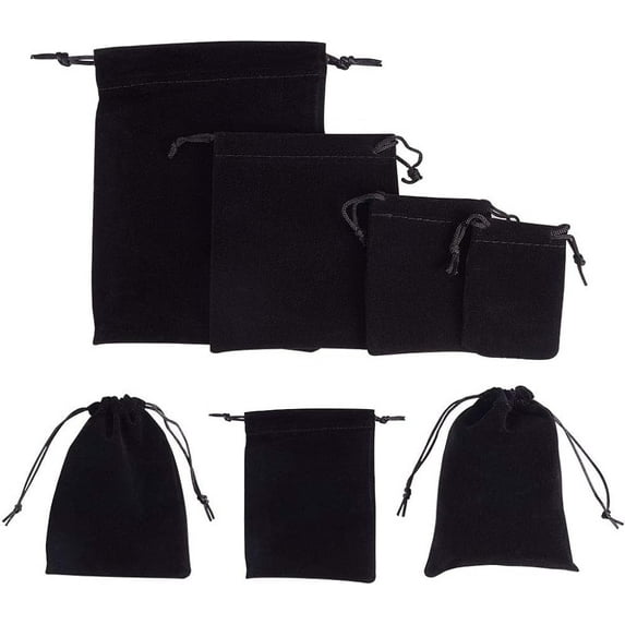 32pcs 7x5cm Black Velvet Cloth Drawstring Bags Small Gift Bags for Party Favors Bags