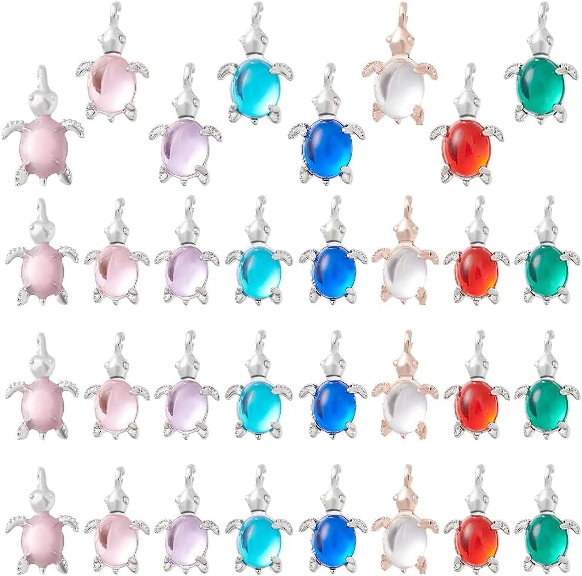 Turte Gems 32pcs 8 Colors Turtle Pendant Charms Alloy Rhinestone Tortoise Beads ...